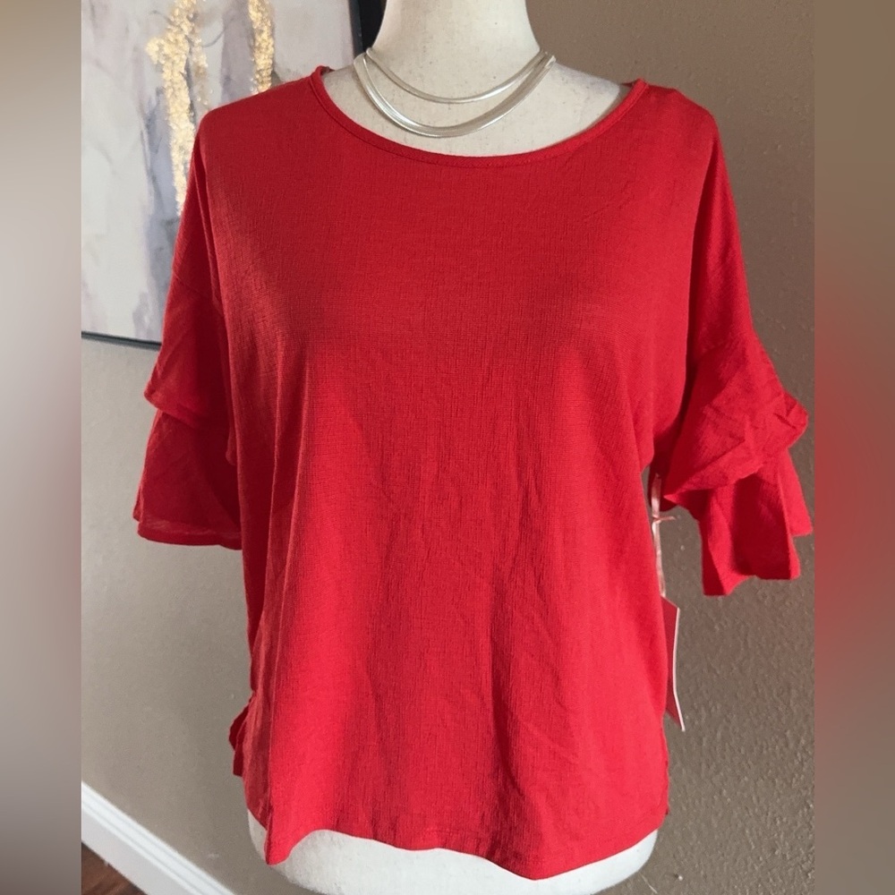 Red ruffle sleeve blouse